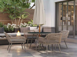 4 Seater Rattan Dining Set, Rattan Garden Furniture Set with Parasol Hole, Cushions, Glass Top Table T3398P314648