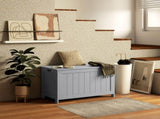 Storage Chest, Modern Storage Trunk with 2 Safety Hinges and Cut-out Handles, Wooden Toy Box for T3398P341302
