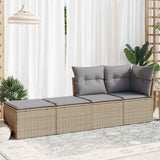 ZNTS 2 Piece Garden Sofa Set with Cushions Beige Poly Rattan Acacia 3328682