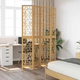 Room Divider 4 Panels Brown Solid Wood Paulownia 358868