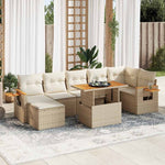 ZNTS 8 Piece Garden Sofa Set with Cushions Beige Poly Rattan Acacia 3327628