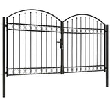 Fence Gate Double Door with Arched Top Steel 300x175 cm Black 146340
