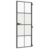 Interior Door Slim Black 76x201.5 cm Tempered Glass and Aluminium 155124