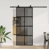 Sliding Door with Hardware Set Black 90x205 cm Tempered Glass 3375896