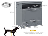 Pet Feeder Station, Dog, Cat Storage Container, with Raised Bowls, Hanger, Cabinet - Grey T3398P349788