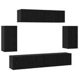 TV Cabinet Set Wall-mounted 6 pcs Black Oak Engineered Wood 3393433