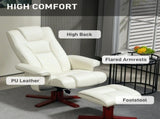 Faux Leather Manual Recliner and Footstool Set - Cream White T3398P548744