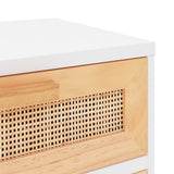 Bedside Cabinets 2 pcs White Solid Wood Pine and Natural Rattan 345607