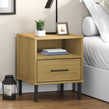 ZNTS Bedside Cabinet with Metal Legs Brown Solid Wood Pine OSLO 350970