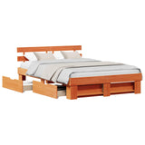 Bed Frame with Headboard Wax Brown 160 x 200 cm Solid Pine Wood 3382270