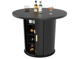 Round bar table with storage, 91.6cm high standing table with cabinet, MDF wood look, load capacity N639P442895S