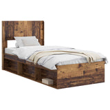 Bed Frame with Storage and Headboard Old Wood 75 x 190 cm 3414273