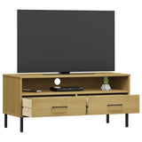 TV Cabinet with Metal Legs Brown Solid Wood Pine OSLO 351024