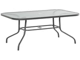 Garden Dining Table Glass Top Metal Frame with Parasol Hole Outdoor Balcony Grey 120L x 80Wcm T3398P314110