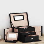 ZNTS Jewellery Box 3-Layer with Mirror Lockable Black 26x18x17.5 cm 4103559