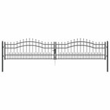 Fence Gate with Spear Top with Lock Grey 404 x 75 cm Steel 42009047