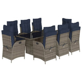9 Piece Garden Dining Set with Cushions Grey Poly Rattan 3213134