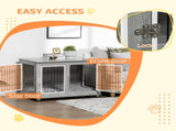 Dog Crate Furniture End Table, with Washable Cushion, Double Doors, for Medium/Large Dogs, Grey T3398P349623