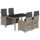 5 Piece Garden Dining Set with Cushions Grey Poly Rattan 3212464