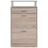 241245 Shoe Cabinet with a Drawer and a Top Glass Shelf Wood Oak Look