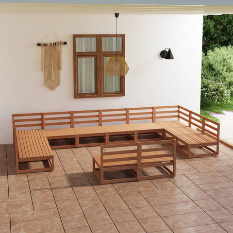 ZNTS 12 Piece Garden Lounge Set Solid Pinewood 3076182