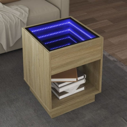 ZNTS Coffee Table with Infinity LED Sonoma Oak 40x40x50 cm 847646