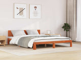 Bed Frame with Headboard Wax Brown 135 x 190 cm Solid Pine Wood 863962