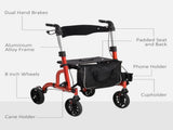 Lightweight Walking Frame, Folding Rollator Walker with Seat and Backrest, Red T3398P555098