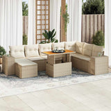 9 Piece Garden Sofa Set with Cushions Beige Poly Rattan Acacia 3327411