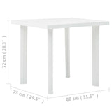 Garden Table White 80x75x72 cm Plastic 48802
