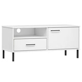 TV Cabinet with Metal Legs White Solid Wood Pine OSLO 351023