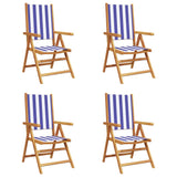 Reclining Garden Chairs 4 pcs Blue and White Fabric and Solid Wood 3214553
