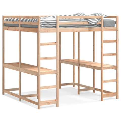 ZNTS Loft Bed with Desk and Ladder 140x200 cm Solid Wood Pine 3284236