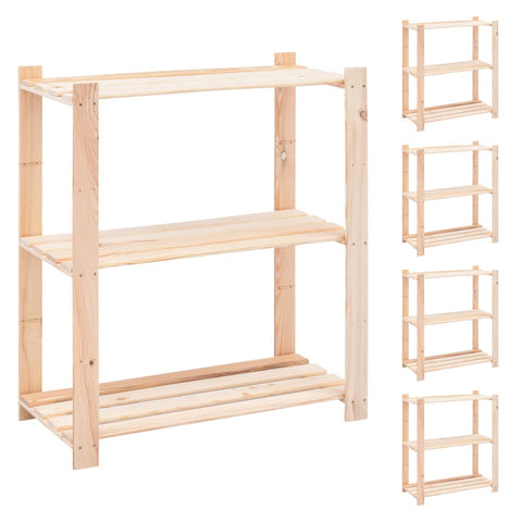 3-Tier Storage Racks 5 pcs 80x38x90 cm Solid Pinewood 150 kg 3051119
