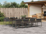 9 Piece Garden Dining Set with Cushions Grey Poly Rattan 3211460
