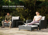 Five Piece Rattan Garden Furniture Set with 2-Tier Coffee Table and Ottomans - Cream White T3398P377537