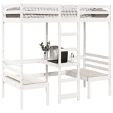 ZNTS Loft Bed Frame with Desk and Chairs White 80x200cm Solid Wood Pine 3308557