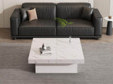 Modern square coffee table with marble look, Centre Tea Table with 4 Sliding Drawers, Coffee End N605P375112W