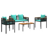 Outdoor Furniture Set Black and Turquoise Poly Rattan 42025230
