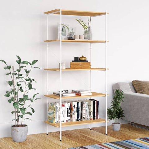 ZNTS 5-Tier Shelving Unit White and Oak 80x40x163 cm 336350