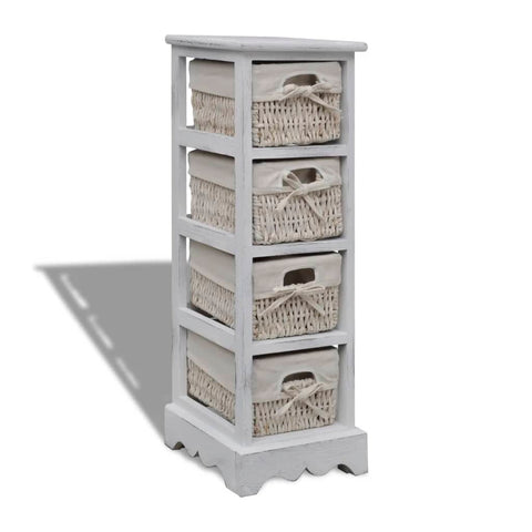 Wooden Storage Rack 4 Weaving Baskets White 240797