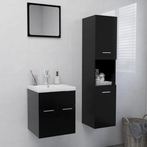 ZNTS Bathroom Furniture Set Black Engineered Wood 3071397