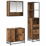 Bathroom Furniture Set with Door 3 pcs Old Wood Engineered Wood 3402518