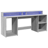Desk with LED Lights Grey Sonoma 200x55x91 cm Engineered Wood 3309443