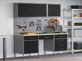 Work Cabinet with Drawer 8 pcs Black Engineered Wood and Steel 3321464