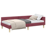 Corner Bed Frame with Headboard Wine Red 90 x 200 cm Fabric 42016120