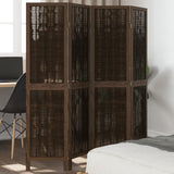 Room Divider 4 Panels Dark Brown Solid Wood Paulownia 358657