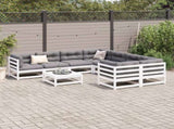 9 Piece Garden Sofa Set White Solid Wood Pine 3299366