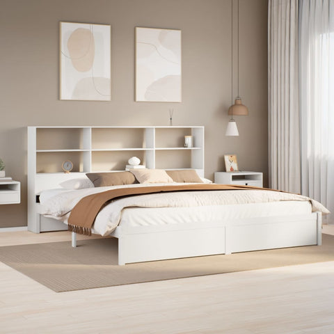 Bookcase Bed without Mattress White 180x200cm Super King Solid Wood Pine 3322400