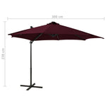 ZNTS Cantilever Garden Parasol with Pole and LED Lights Bordeaux Red 300cm 312334